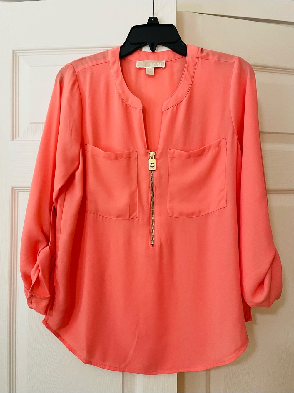 Michael Kors Coral Zip-Pocket Blouse